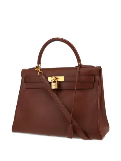 Pre-owned Hermes 1996 Kelly 32 Courchevel Leather Tote Bag In Brown