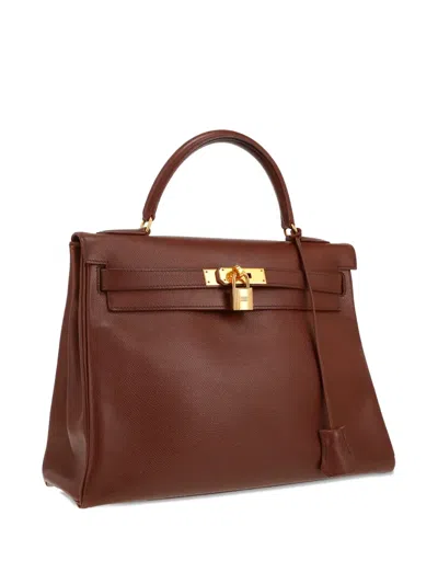 Pre-owned Hermes 1996 Kelly 32 Courchevel Leather Tote Bag In Brown