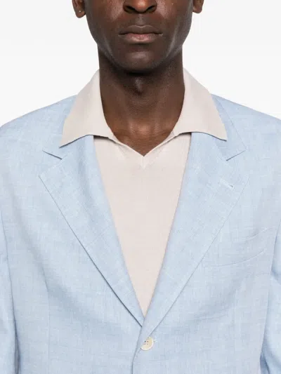 Brunello Cucinelli Linen And Wool Chevron Blazer Light Blue In White