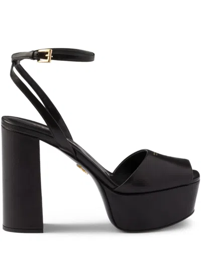 Prada 115mm Ankle Strap Platform Sandals In Black