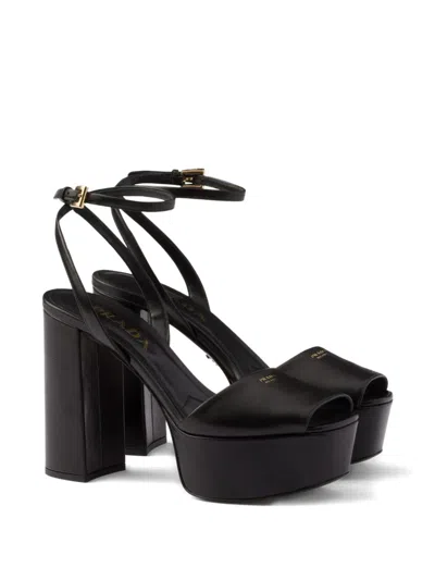 Prada 115mm Ankle Strap Platform Sandals In Black