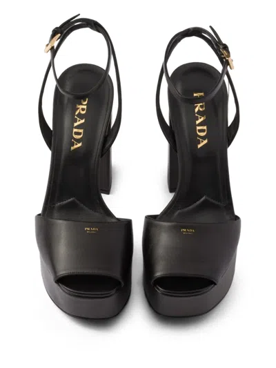 Prada 115mm Ankle Strap Platform Sandals In Black