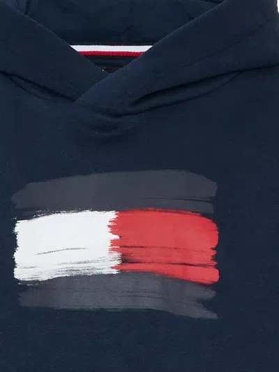 Tommy Hilfiger Junior Logo-print Long-sleeve Hoodie In Blue
