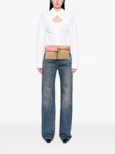 Pre-owned Gucci 2000-2015 Gg Canvas Web Double Pocket Belt Bag In Brown