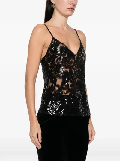 Golden Goose Sequin V-neck Top In Black