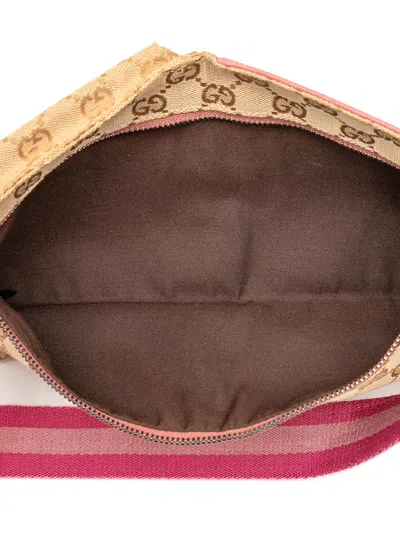 Pre-owned Gucci 2000-2015 Gg Canvas Web Double Pocket Belt Bag In Brown