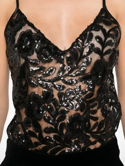 Golden Goose Sequin V-neck Top In Black