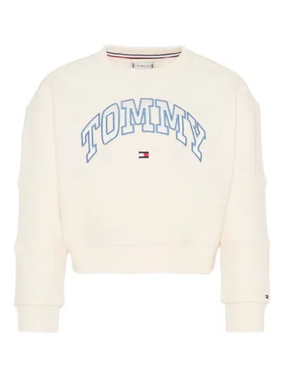 Tommy Hilfiger Junior Embroidered-logo Crew Neck Sweatshirt In White