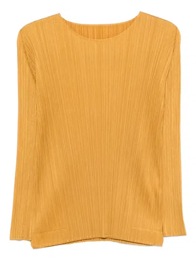 Issey Miyake Monthly Colors : September Pleated Long-sleeve Blouse In Yellow