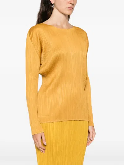 Issey Miyake Monthly Colors : September Pleated Long-sleeve Blouse In Yellow
