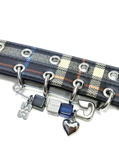 Ganni Double-eyelet Check Belt In Multi