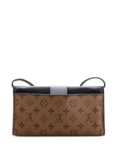 Pre-owned Louis Vuitton Column Reverse Monogram Canvas With Calfskin Clutch Bag In Black