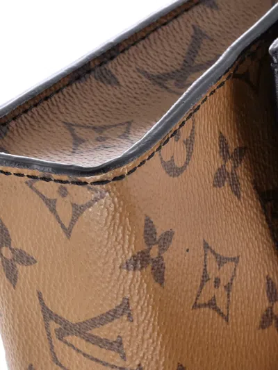 Pre-owned Louis Vuitton Column Reverse Monogram Canvas With Calfskin Clutch Bag In Black