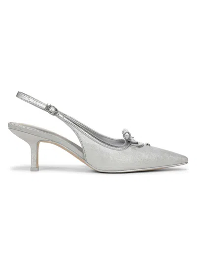 Circus Ny By Sam Edelman Women's Cassidy 60mm Bow Slingback Kitten Pumps In Silver