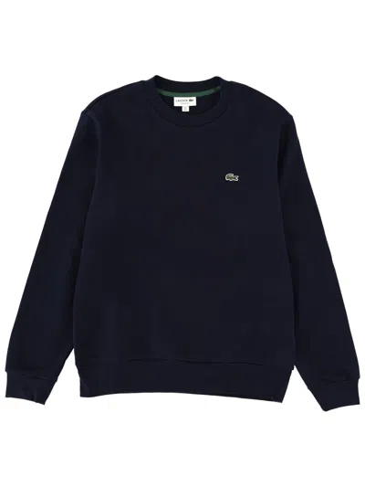 Lacoste Crew Neck Long Sleeve Ribbed Sweater In Blue