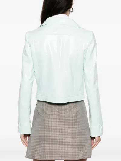 Courrèges Cropped Jacket With Glossy Patent Finish And Structured Collar In Blue