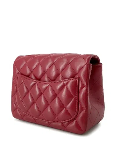 Pre-owned Chanel 2021-2025 Mini Square Classic Caviar Single Flap Crossbody Bag In Red