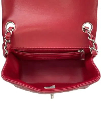 Pre-owned Chanel 2021-2025 Mini Square Classic Caviar Single Flap Crossbody Bag In Red