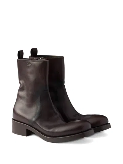 Prada 40mm Pull-tab Zip Boots In Brown