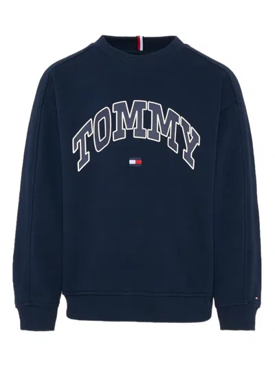 Tommy Hilfiger Junior Logo-print Crew Neck Sweatshirt In Blue