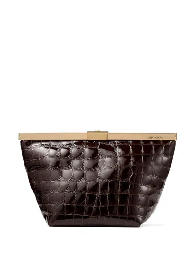 Jimmy Choo Ganache Crocodile-effect Chain Clutch Bag In Brown