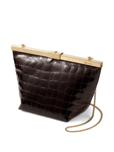 Jimmy Choo Ganache Crocodile-effect Chain Clutch Bag In Brown