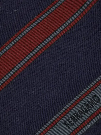 Ferragamo Jacquard Striped-pattern Tie In Blue