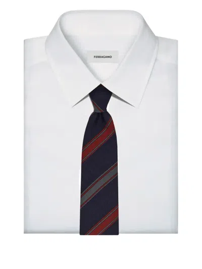 Ferragamo Jacquard Striped-pattern Tie In Blue