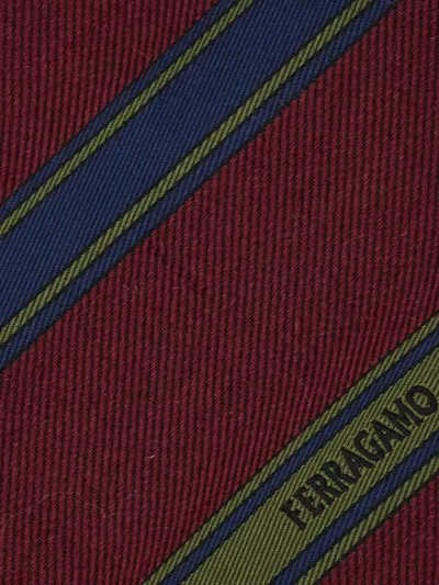 Ferragamo Jacquard-logo Striped-pattern Tie In Brown