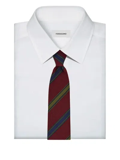 Ferragamo Jacquard-logo Striped-pattern Tie In Brown