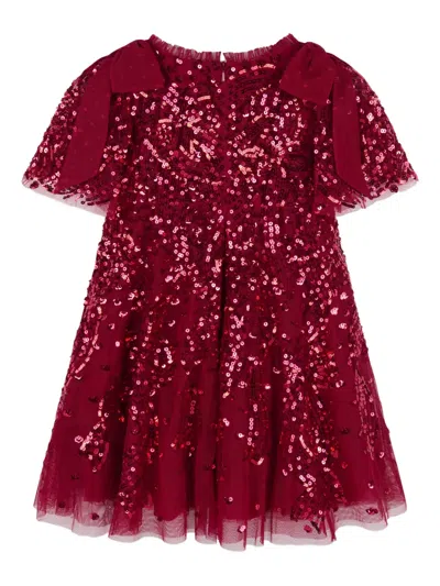 Needle & Thread Girls Sequin Ribbon Bow Dress In Red
