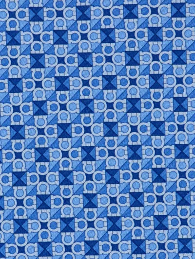Ferragamo Square Logo-print Silk Tie In Blue