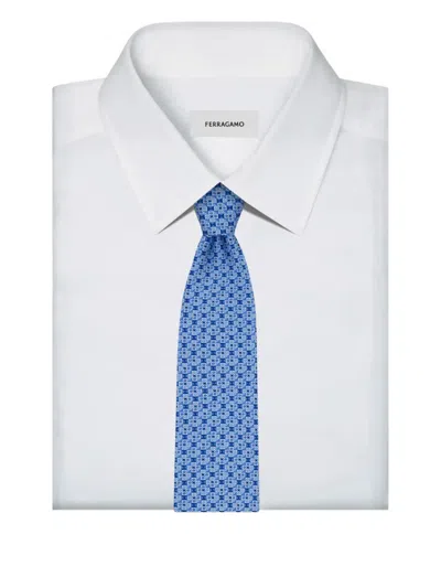 Ferragamo Square Logo-print Silk Tie In Blue