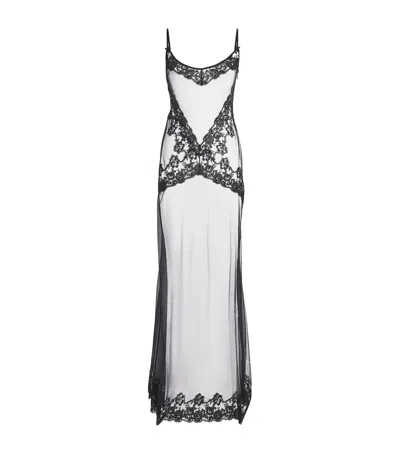 Skims Lace Maxi Slip Dress In Black