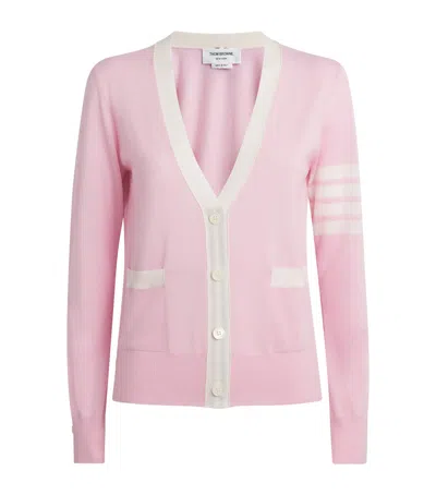 Thom Browne Wool V-neck Cardigan In Pink
