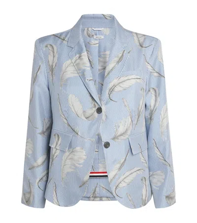 Thom Browne Feather Print Stripe Silk Blazer In Blue