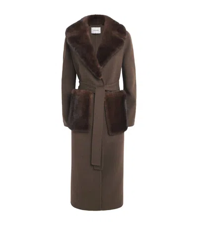 Yves Salomon Cashmere-mink Belted Long Coat In Multi