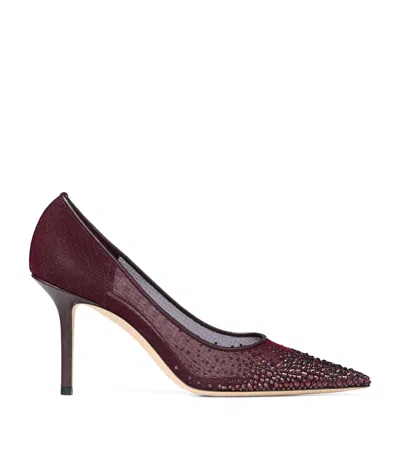 Jimmy Choo Love 100 Embellished Mesh Pumps In Burgundy