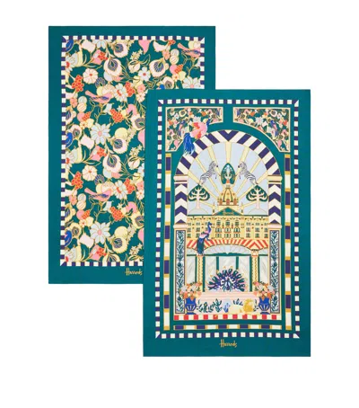 Harrods Set Of 2 Enchanted Emporium Tea Towels In Green