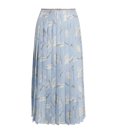 Thom Browne Silk Pleated Midi Skirt In Blue