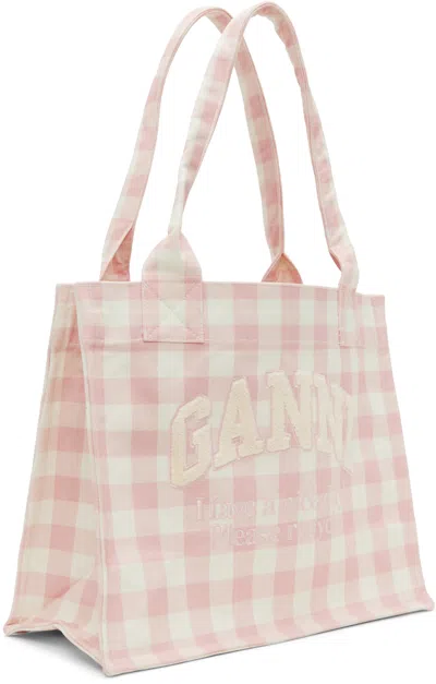 Ganni Pink & White Vichy Check Large Tote In Multi