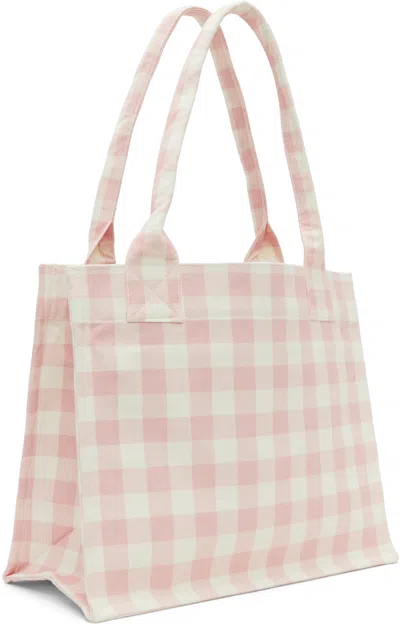 Ganni Pink & White Vichy Check Large Tote In Multi