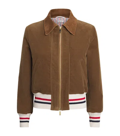 Thom Browne Cropped Flight Jacket Corduroy Texture In Brown