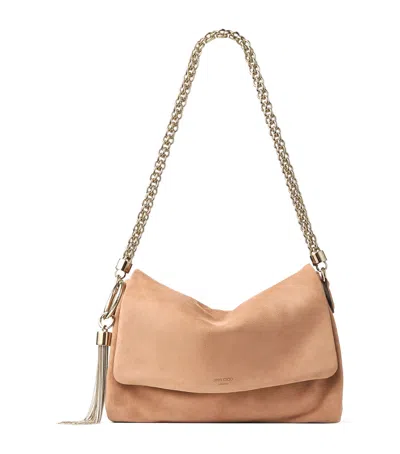 Jimmy Choo Suede Callie Flap Shoulder Bag In Nude