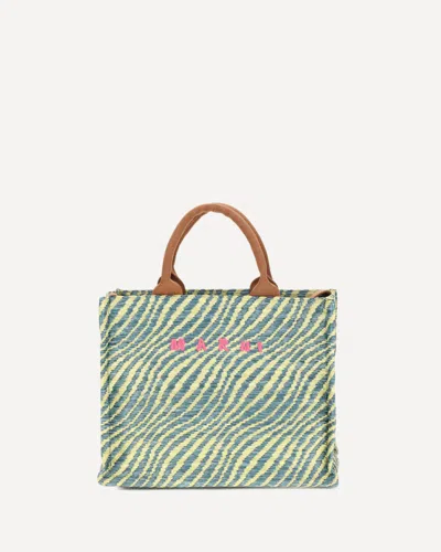 Marni Basket Small Jacquard Tote In Green