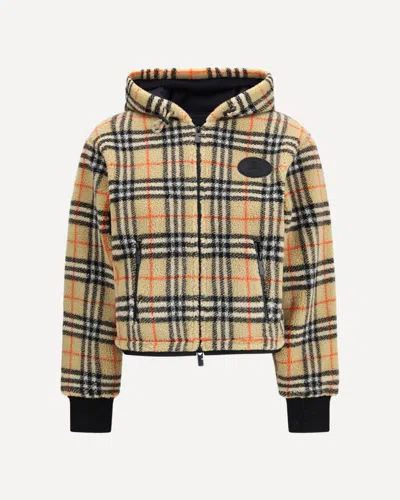 Burberry Women Cropped Hooded Check Fleece Jacket In Brown