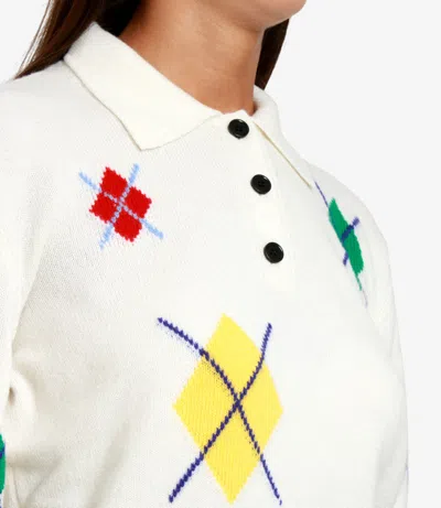 Msgm Argyle Pattern Long-sleeved Polo Shirt In White