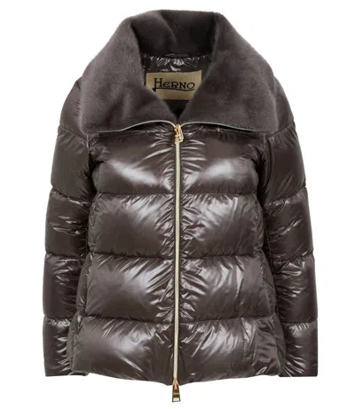 Herno Women Grey Ultralight Nylon And Lady Alternative Fur A-shape In Gray
