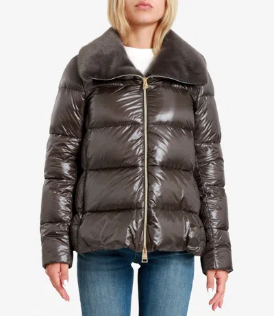 Herno Women Grey Ultralight Nylon And Lady Alternative Fur A-shape In Gray
