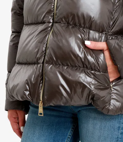 Herno Women Grey Ultralight Nylon And Lady Alternative Fur A-shape In Gray